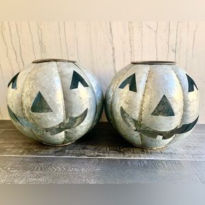 Pottery Barn Metal Halloween Jack-O-Lantern Pumpkins [2 Available]